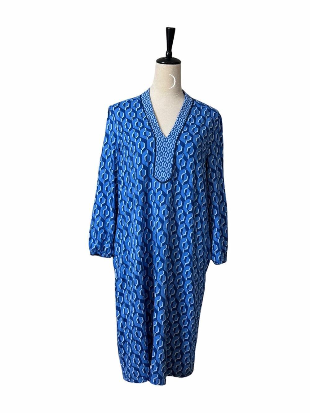 J.McLaughlin Geo Tunic Shift Dress Size M Blue Catalina Cloth Blue Resortwear